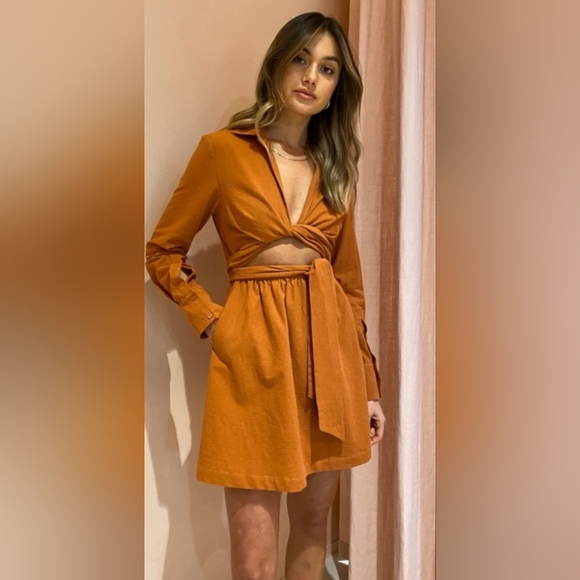 Sovere Alto Wrap Tie Shirt Dress In Ginger w/ POCKETS. Size M NWT - Picture 3 of 8